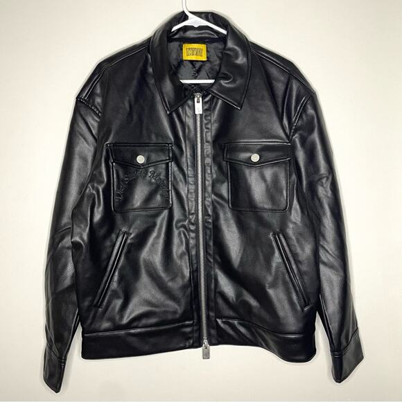 NWOT Diet Starts Monday Can’t Teach Taste Faux Leather Trucker Jacket Size L - Picture 6 of 11